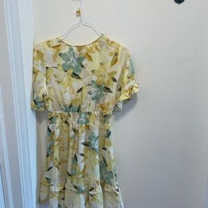 Yellow and Green Flutter Sleeve Mini Sundress
